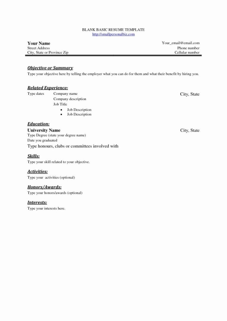 Blank Resume Template To Fill In