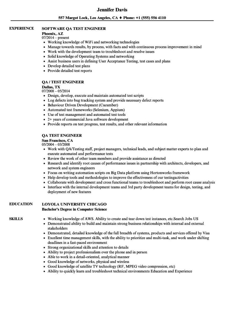 Sample Software Testing Resume For 1 Year Experience
