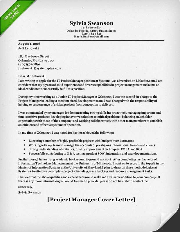 Construction Project Manager Cover Letter Examples