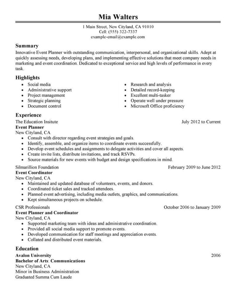 Events Coordinator Cover Letter Example