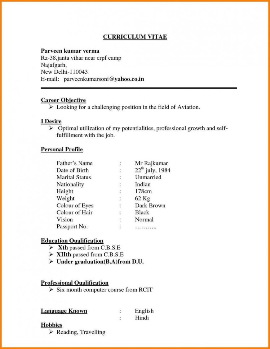 India Simple resume format, Job resume format, Cv format for job