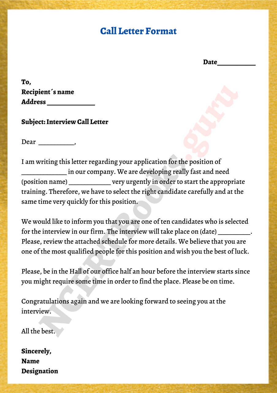 Call Letter Format, Email Format, and Samples Tips for Call Letter
