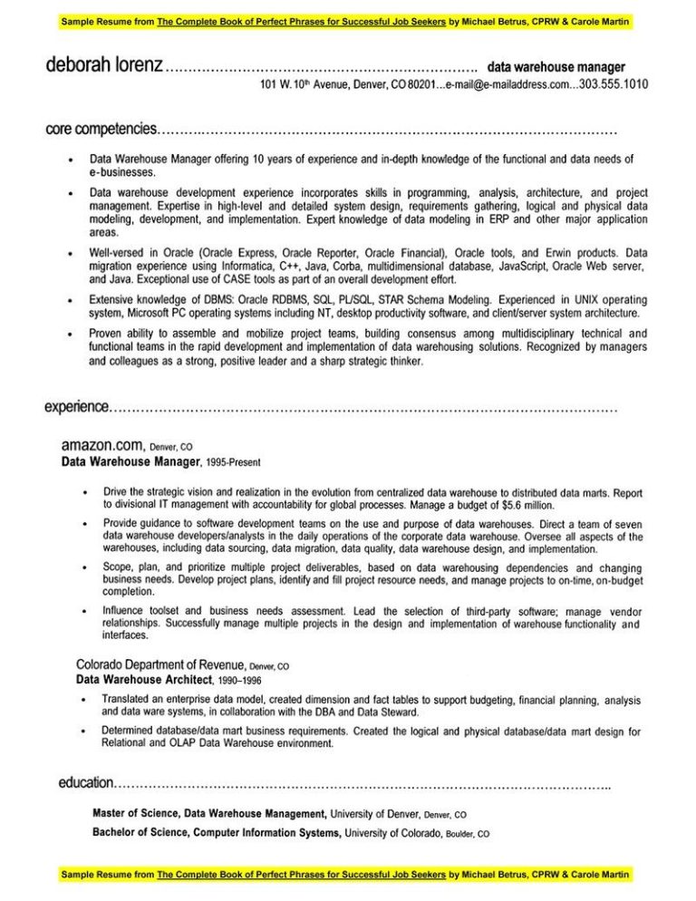 Warehouse Supervisor Resume Pdf