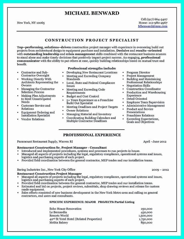 Construction Project Coordinator Skills Resume
