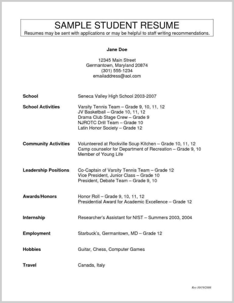 Student Resume Examples Canada