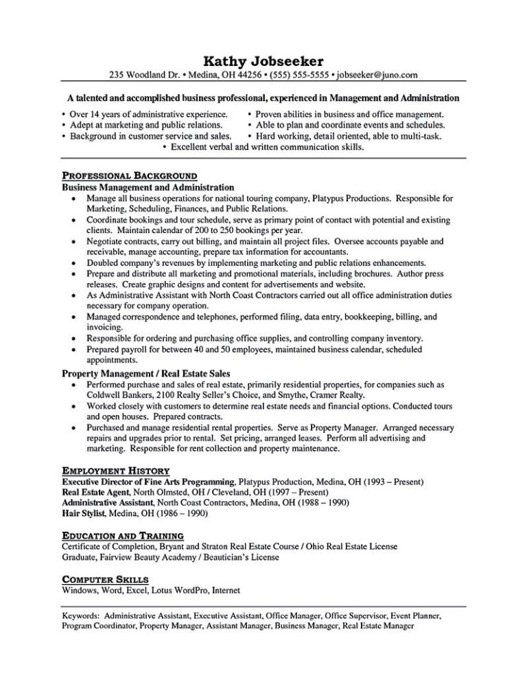 Administrative Supervisor Job Description Resume