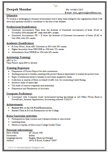 Best Resume Templates For Freshers Word