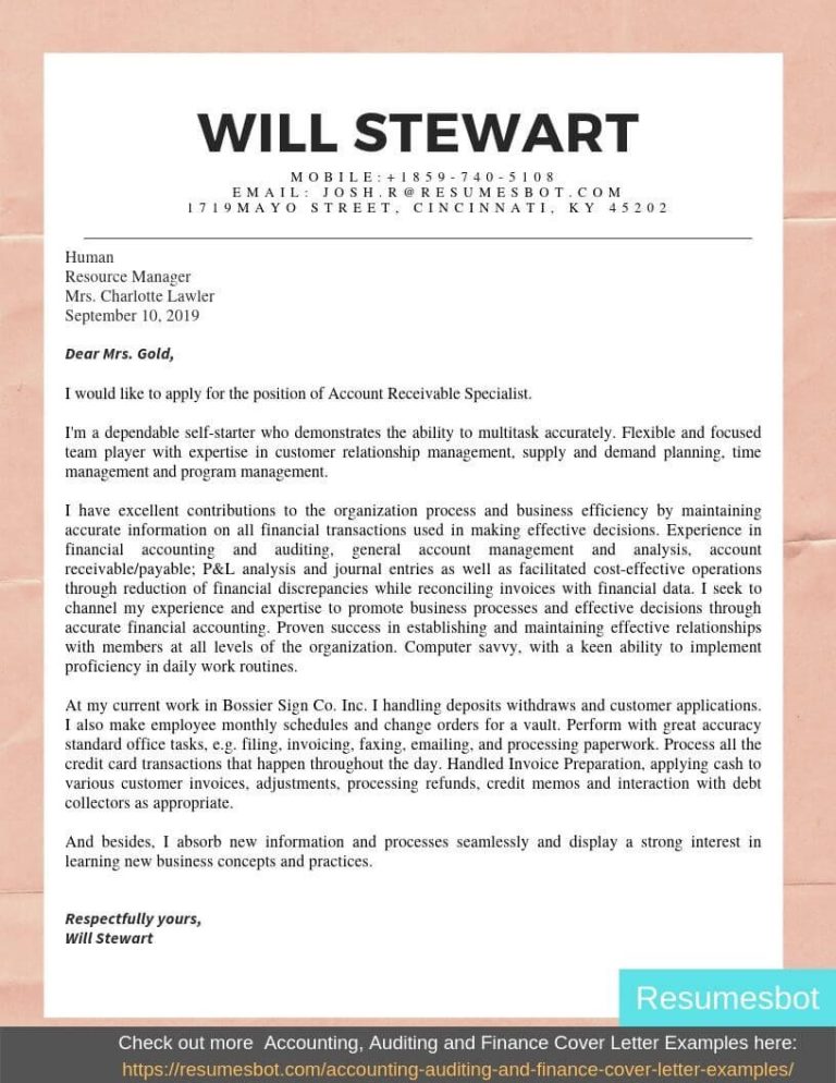 Accounting Specialist Cover Letter Examples