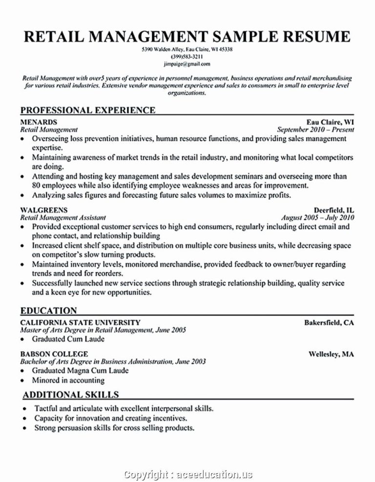 Retail Manager Resume Skills