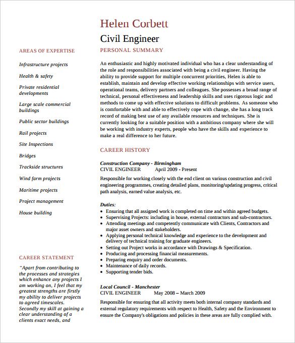 Civil Project Engineer Resume Pdf