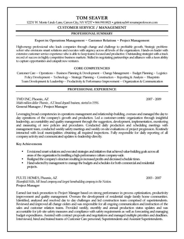 Resume Summary Examples For Construction Management