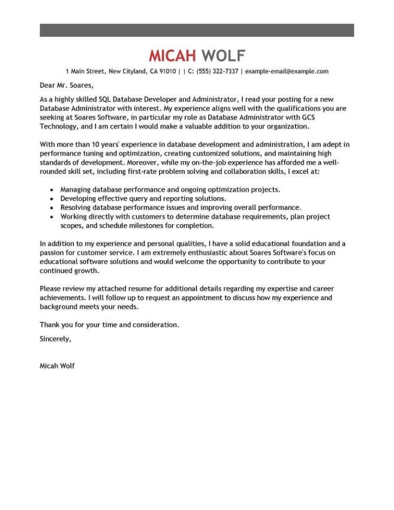 Cold Contact Cover Letter Sample