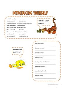 introducing yourself English ESL Worksheets for distance learning and