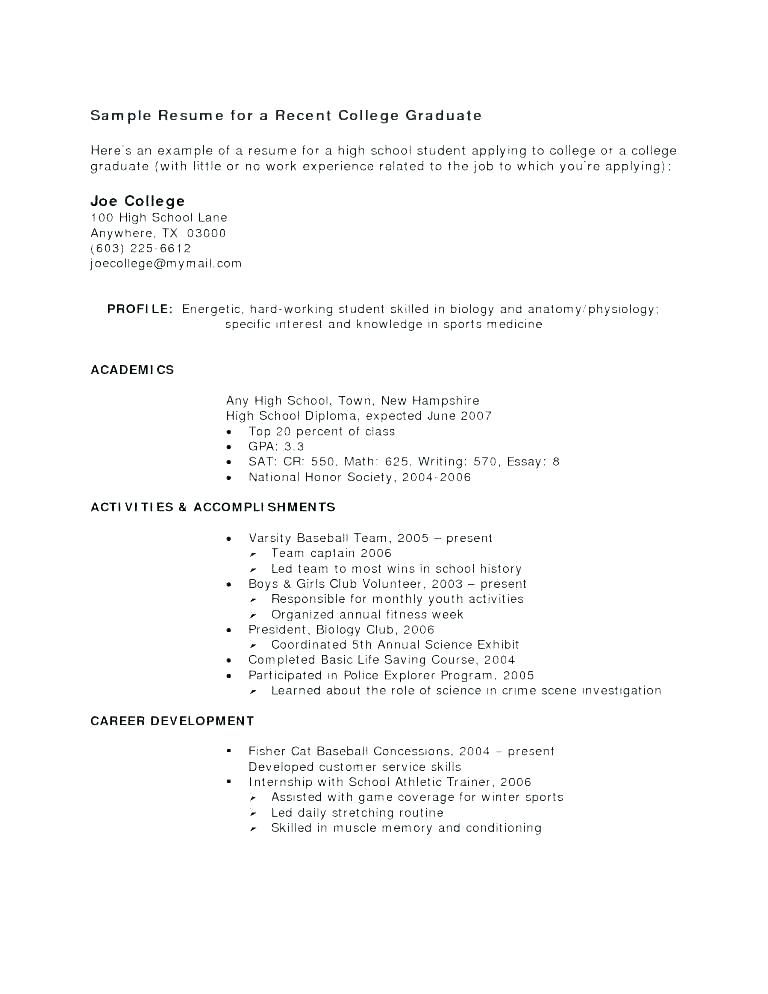 Resume Examples For College Students With No Work Experience