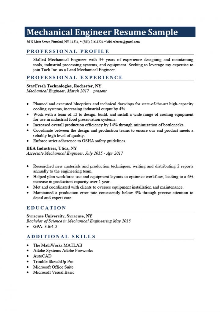 1 Year Experience Resume Format For Mechanical Engineer Pdf