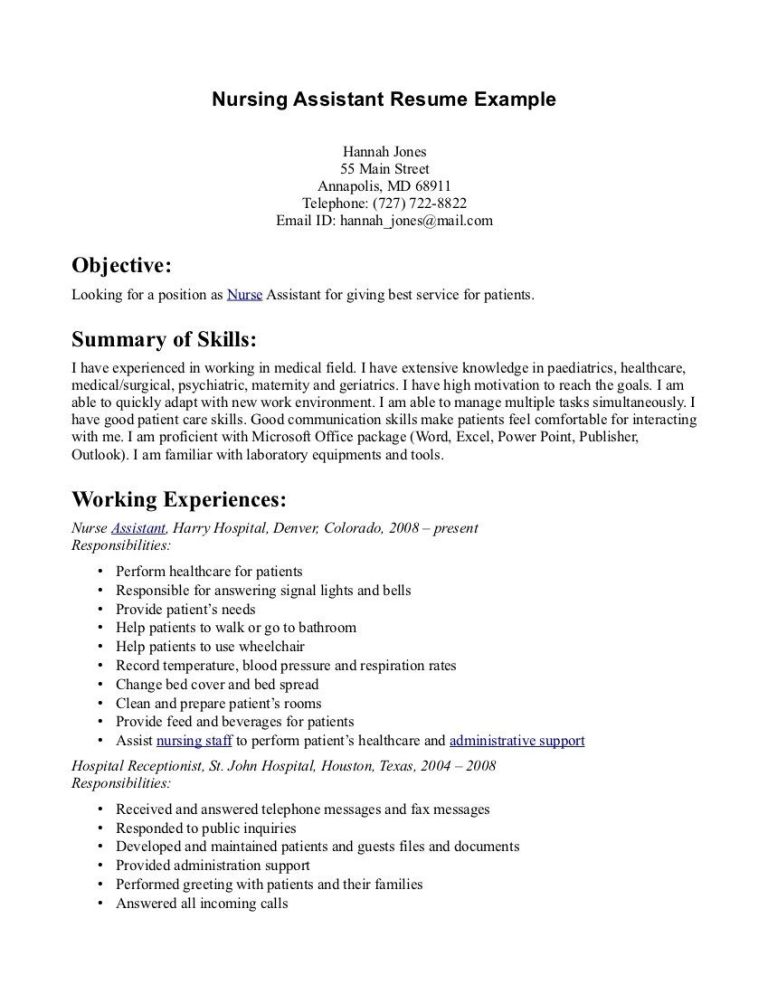 Nursing Assistant Cv Examples