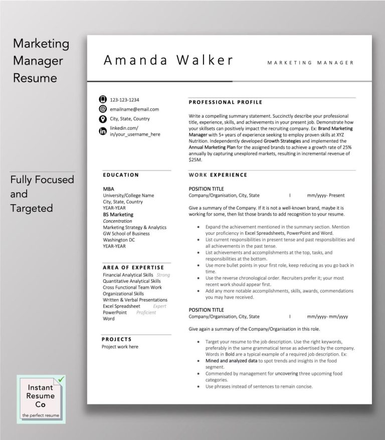 Marketing Manager Cv Template Word