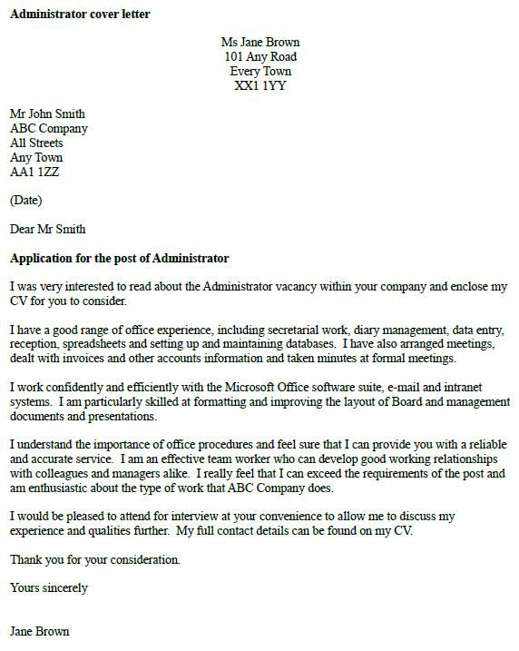 Administrator Cover Letter Example Cover letter for
