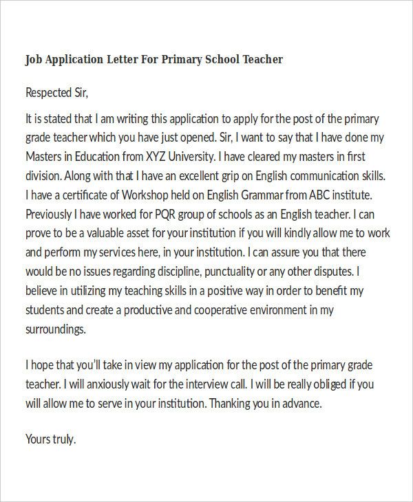 Application Letter For Teacher Post