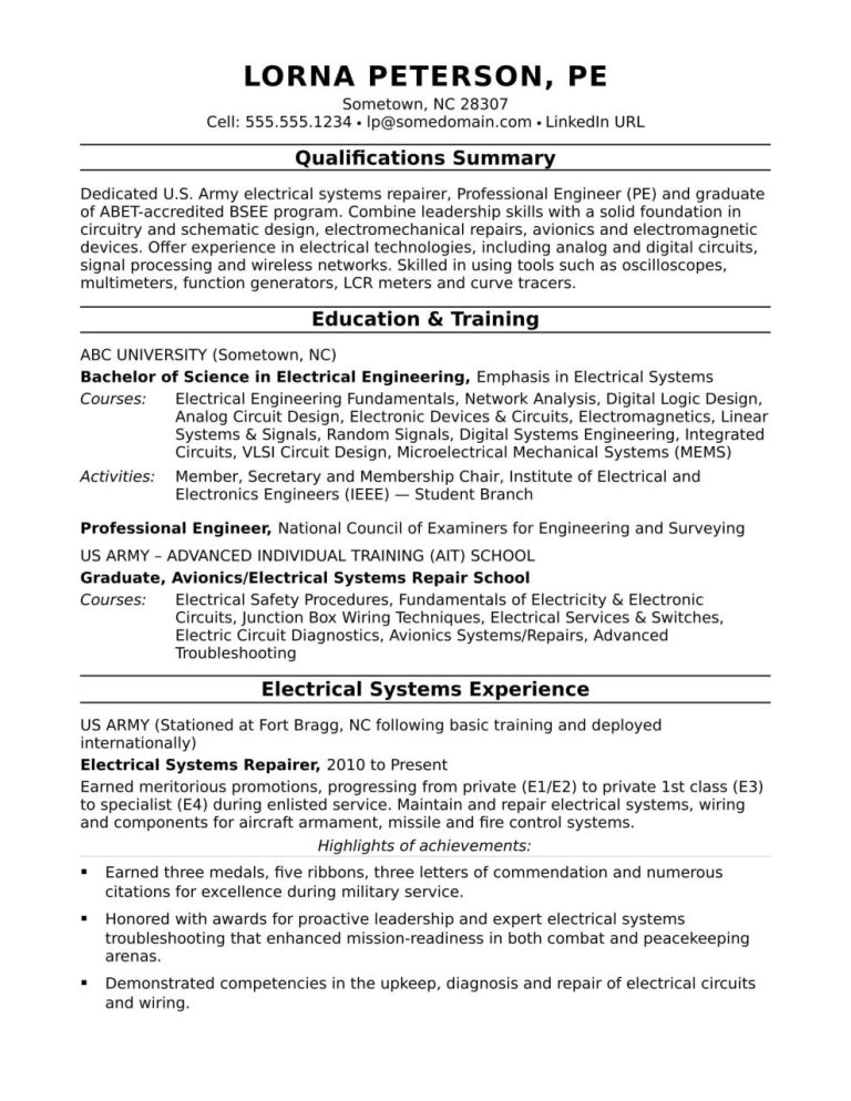 Electrical Engineer Cv Template