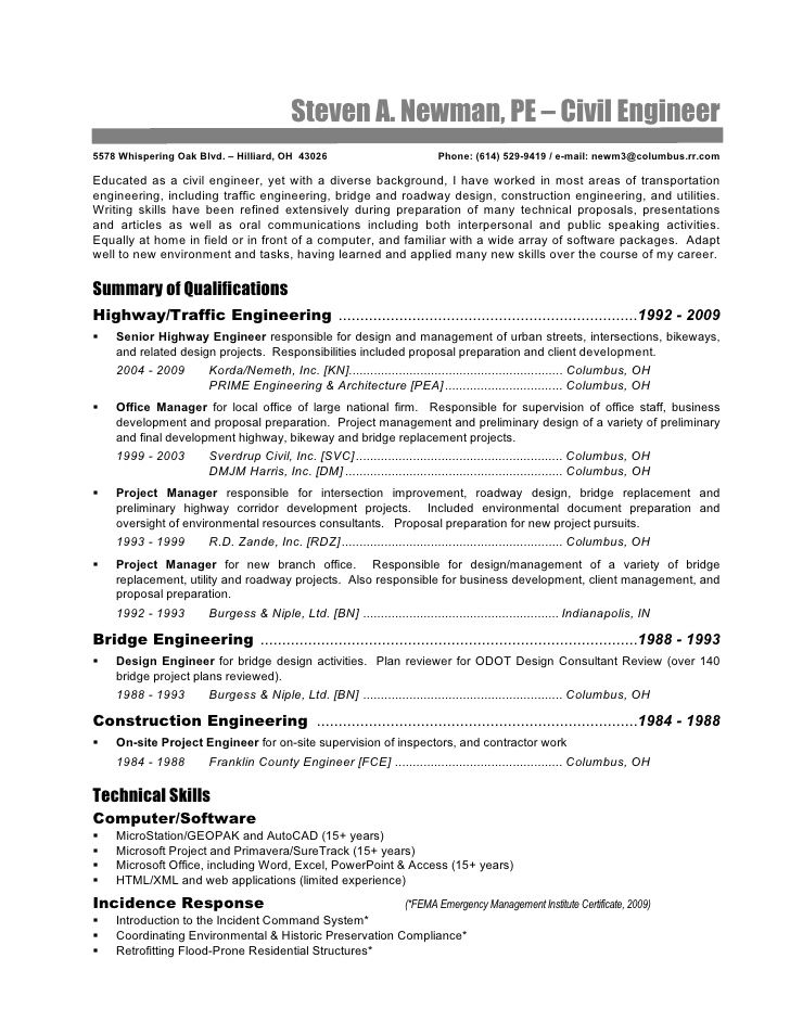 Civil Engineer Resume Summary Examples