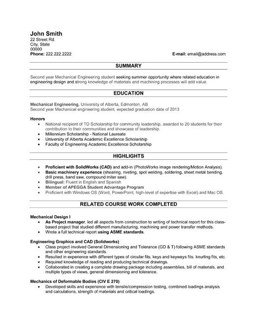 Student Resume Format Canada