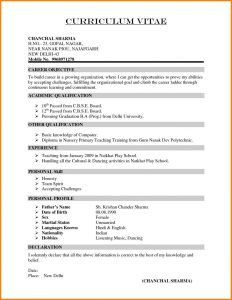 Indian School Teacher Resume format Of Indian School Teacherme format