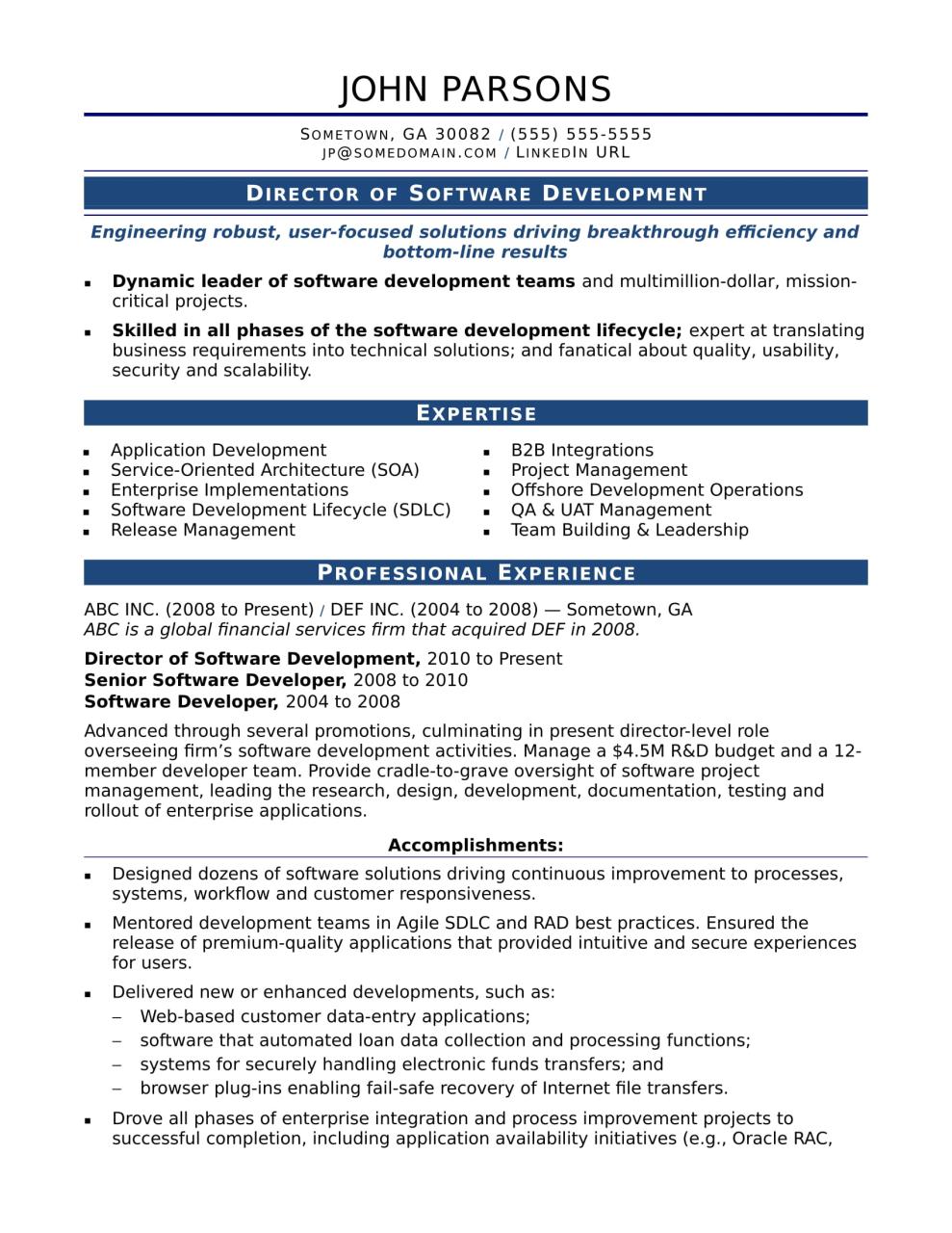 Sample Resume for an Experienced IT Developer