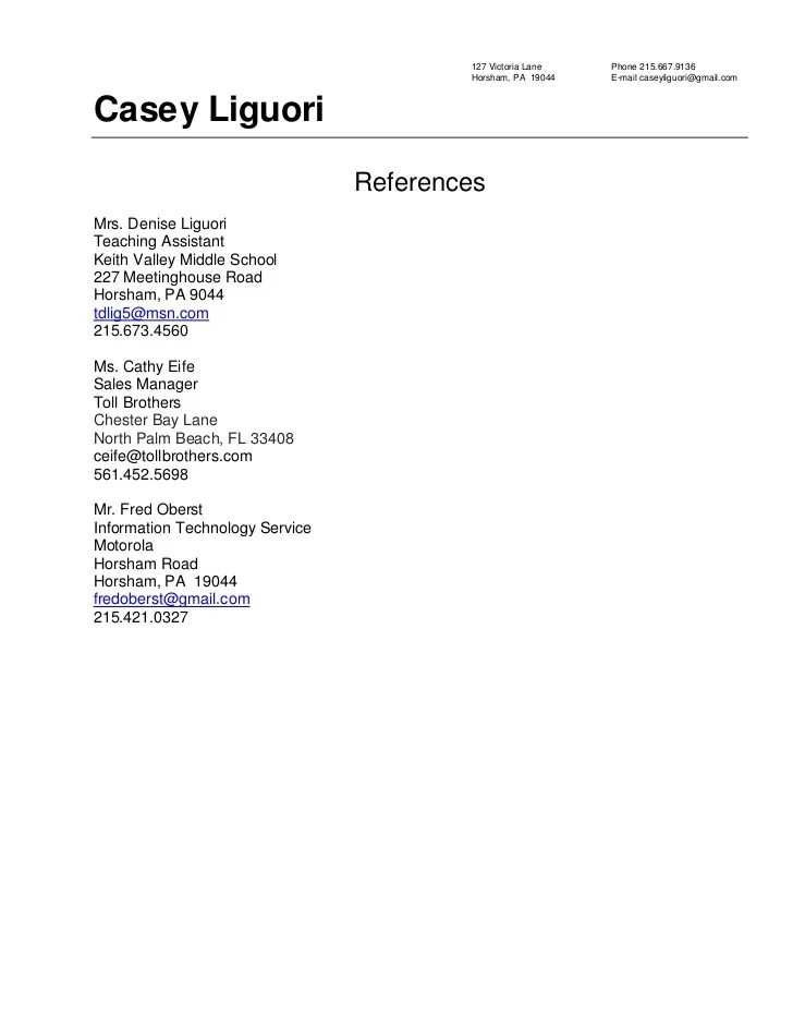 Resume references sample 2010
