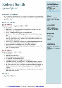 Sports Official Resume Samples QwikResume