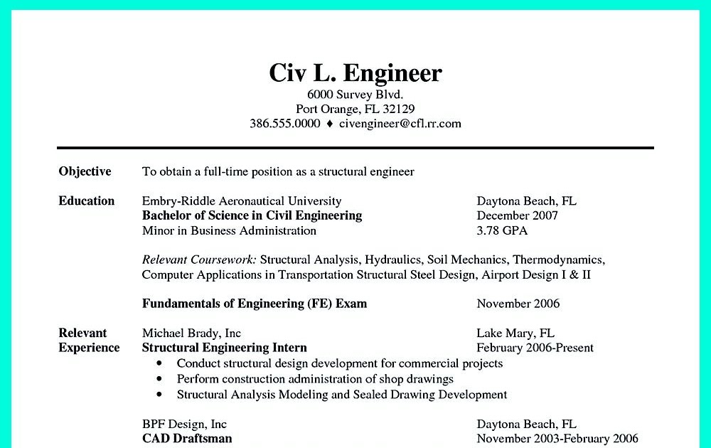 Simple Graduate Civil Engineer Cv Pdf / Resume Sample for Fresh