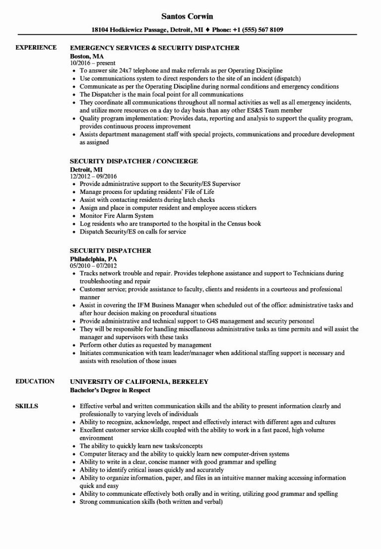 911 Dispatcher Job Description Resume