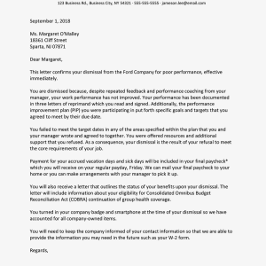 Sample Dismissal Letter for Poor Employee Performance