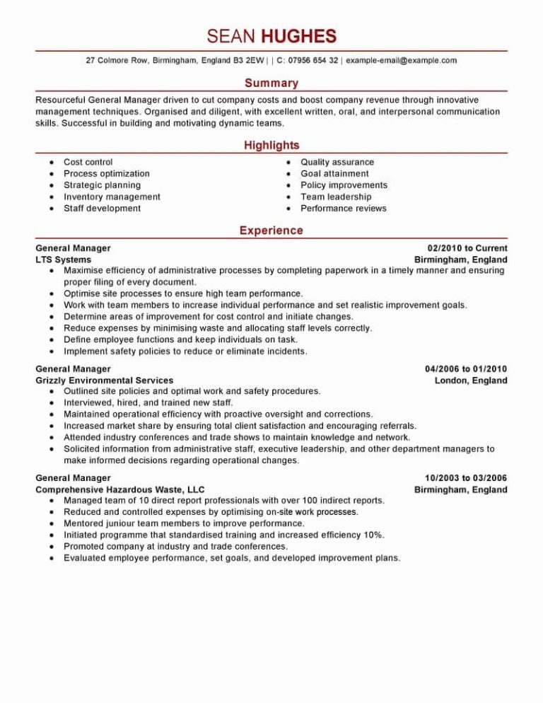 Restaurant Manager Resume Template