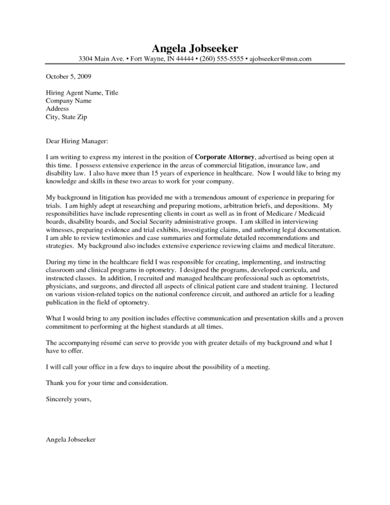 Attorney Cover Letter Examples