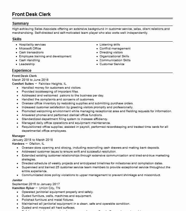 Front Desk Resume Sample With No Experience