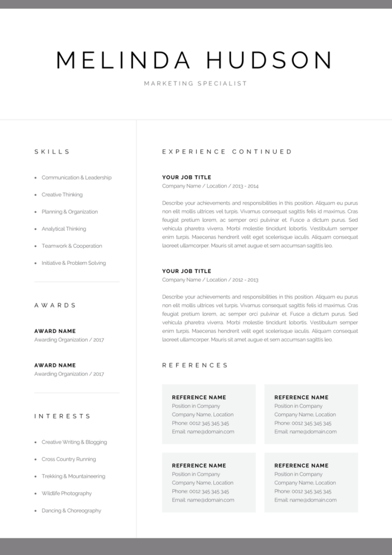 2 Page Cv Template Word Free Download