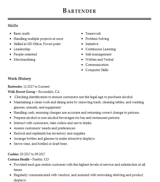 How To Write A Bartending Resume With No Experience