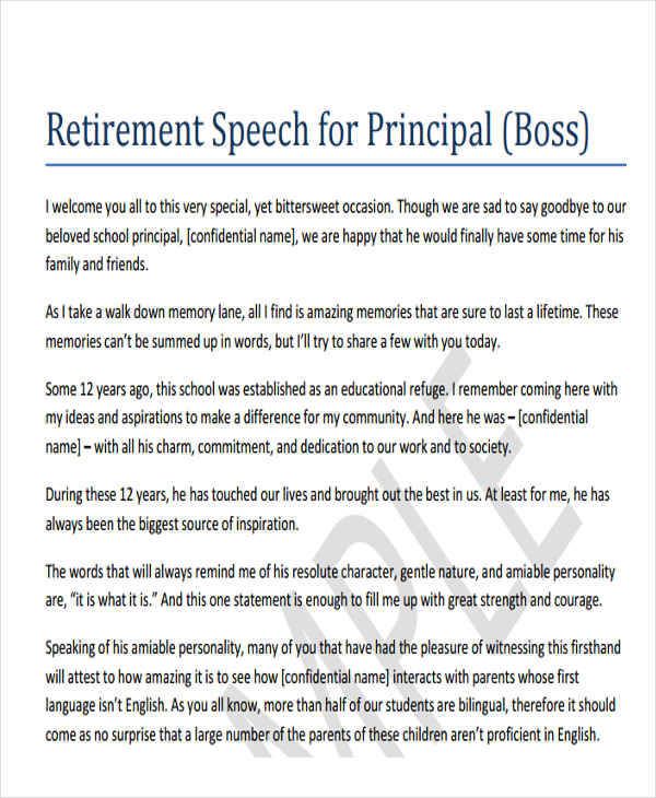 Retirement Speech Sample For Boss