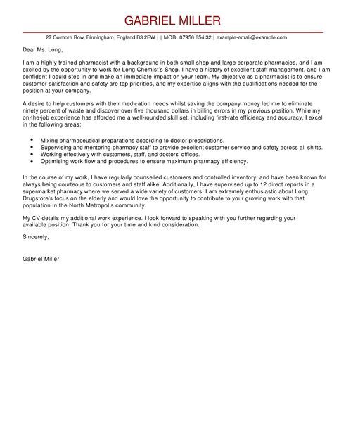 Cover Letter For Pharmacist Job