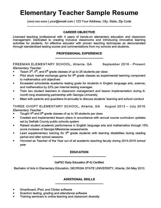 How To Write A Resume Objective For A Teaching Position