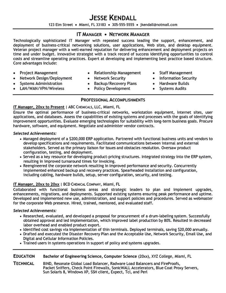 Sample Resume Technical Project Manager