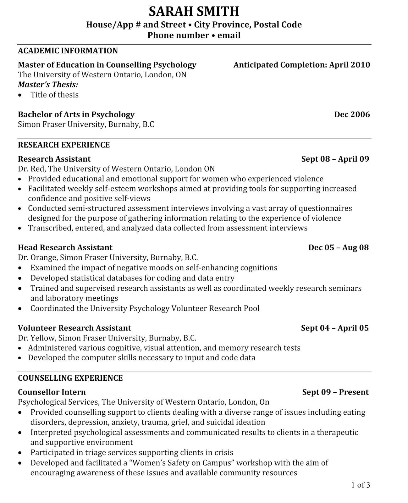 Academic resume sample, academic resume sample pdf, Academic resume