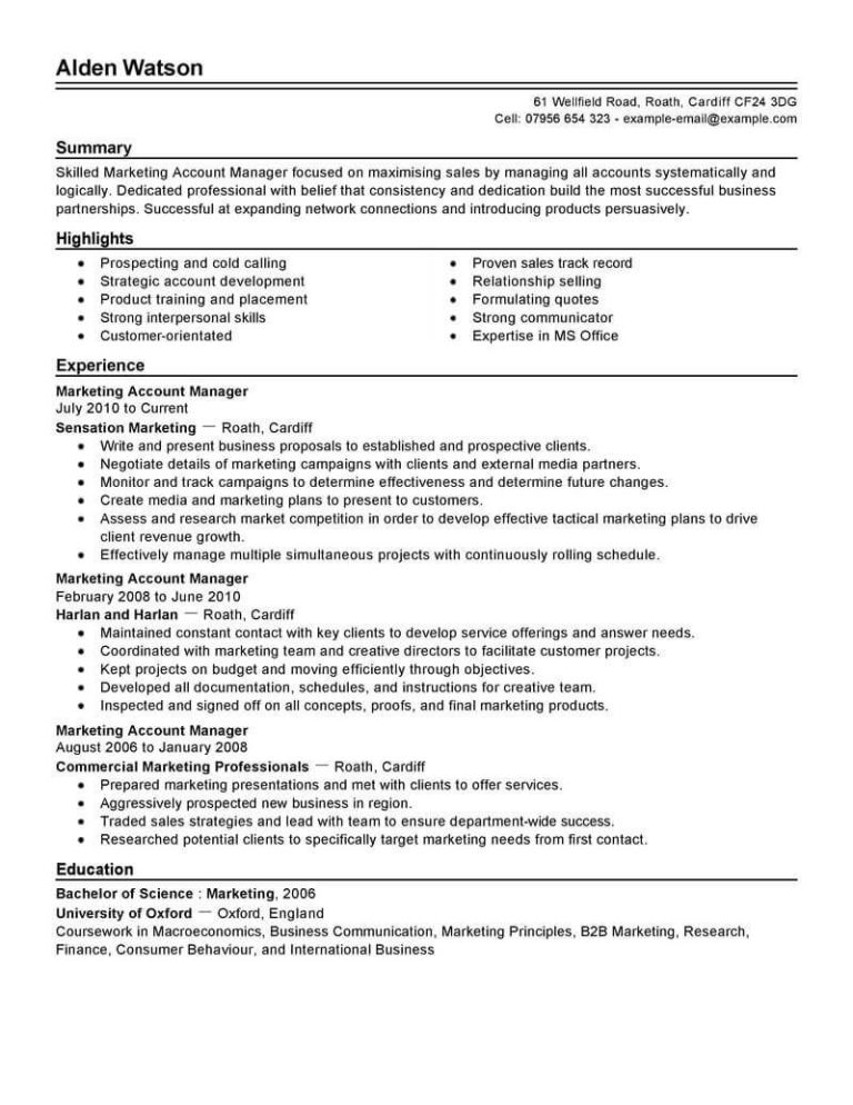 Account Manager Resume Examples 2020