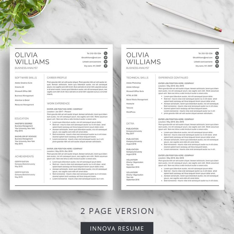 2 Pages Resume Template Free Download