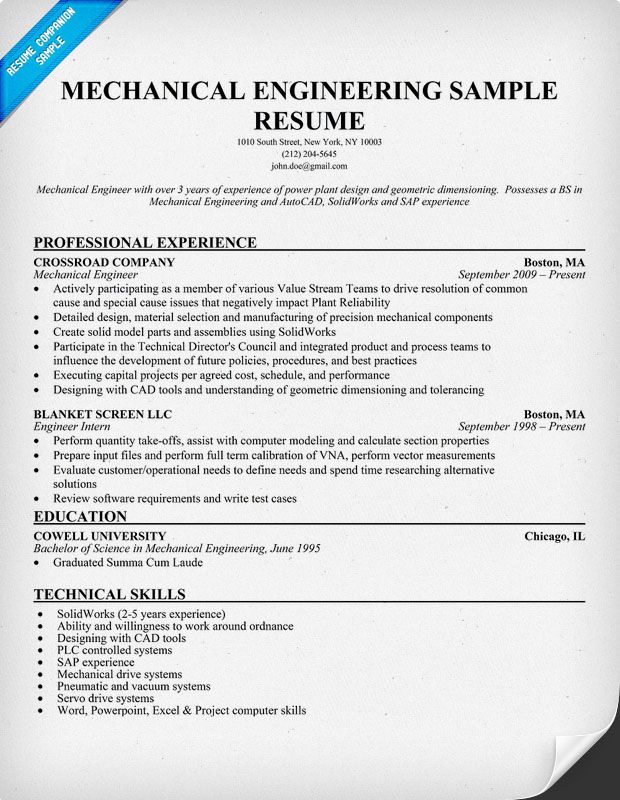 Mechanical and Industrial Engineering Resumes Resume Companion