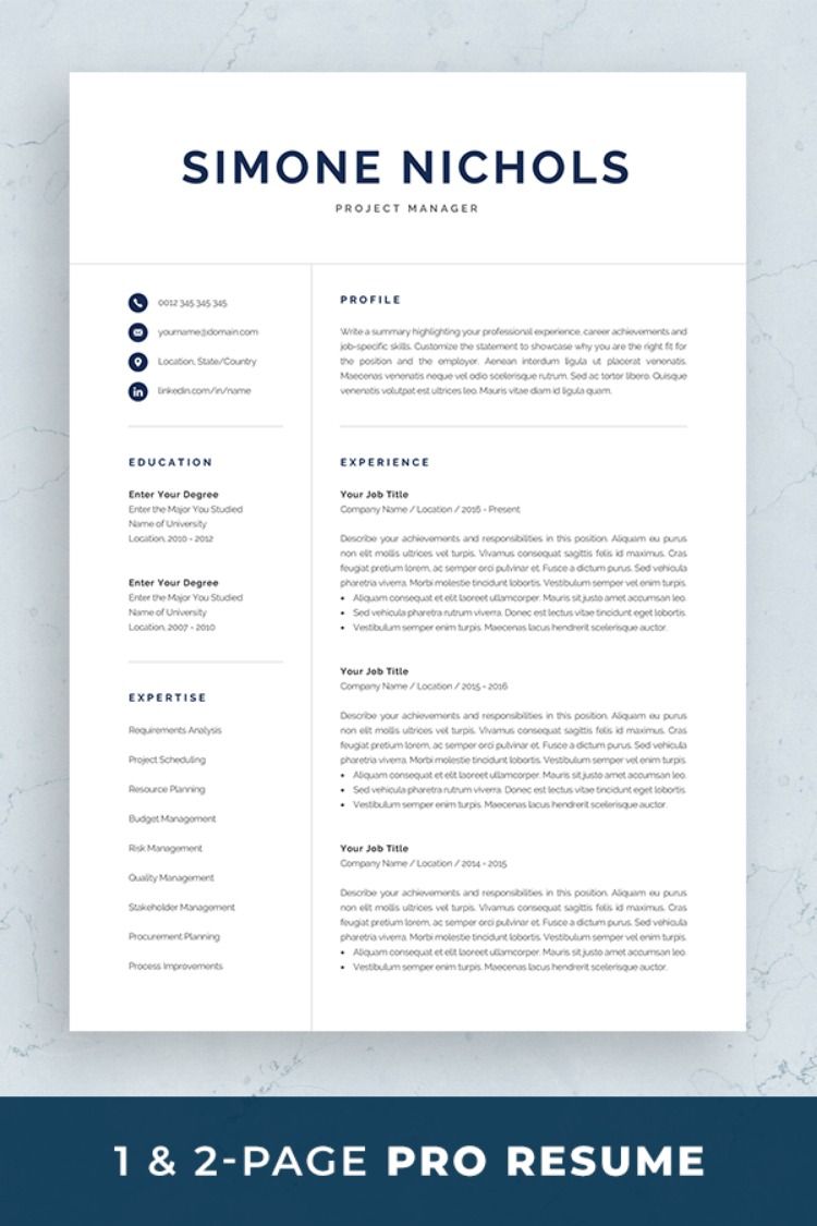 1 Page Resume Template Word Free