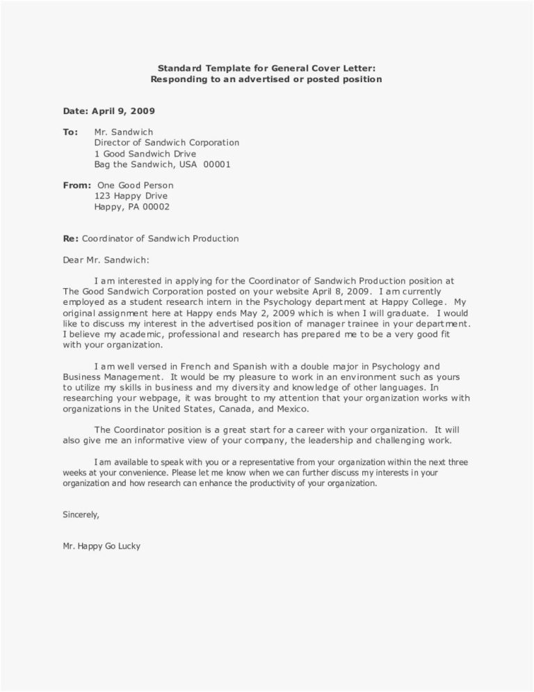 Example Of A General Cover Letter