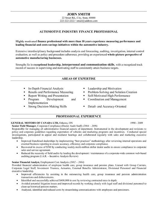 Automotive Finance Manager Resume Examples