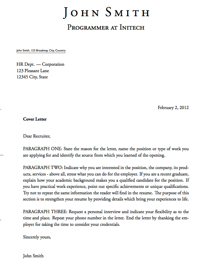 Format Cover Letter Template